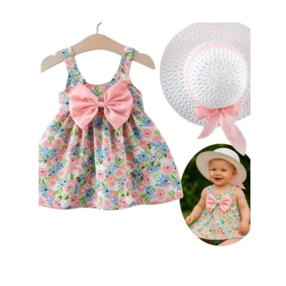 Blossom Sunshine Toddler Dress Set – Floral Summer Jumper & Matching Bucket Hat